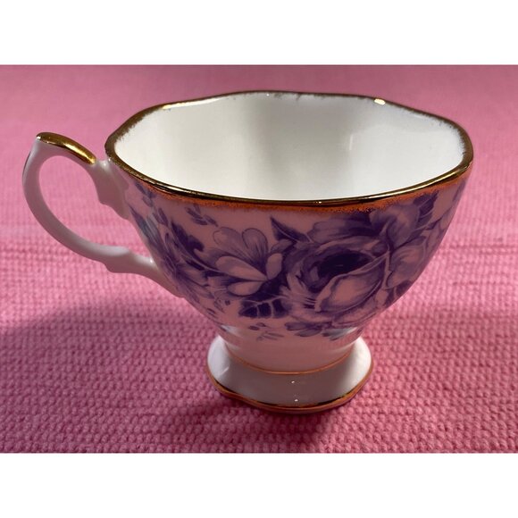 VTG Royal Albert Paradise Blue Floral Bone China Cup Saucer Gold Trim England - Picture 10 of 14